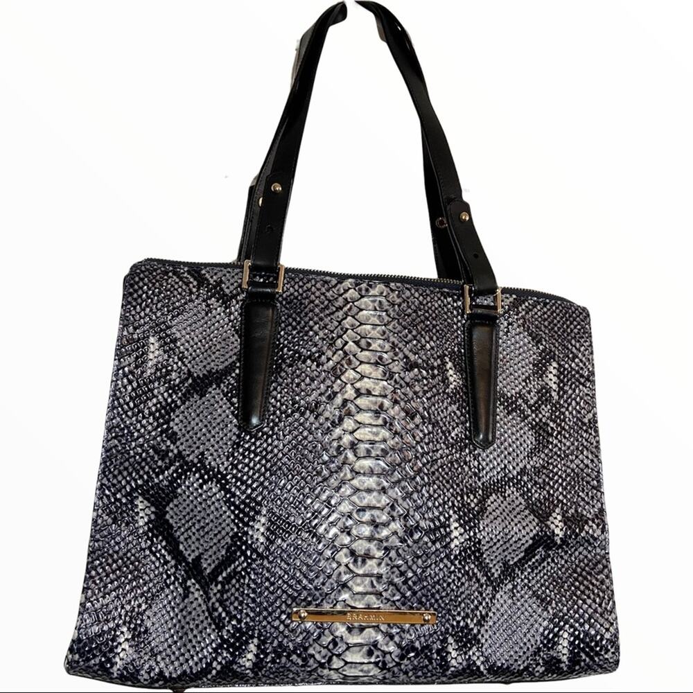 Brahmin Radley London Embossed Snake Print Black Gray
